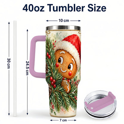 #pl[40oz|Pink] Gingerbread Tumbler 40oz, Holiday Tumbler, Stainless Steel Travel Cup