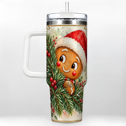 Gingerbread Tumbler 40oz, Holiday Tumbler, Stainless Steel Travel Cup