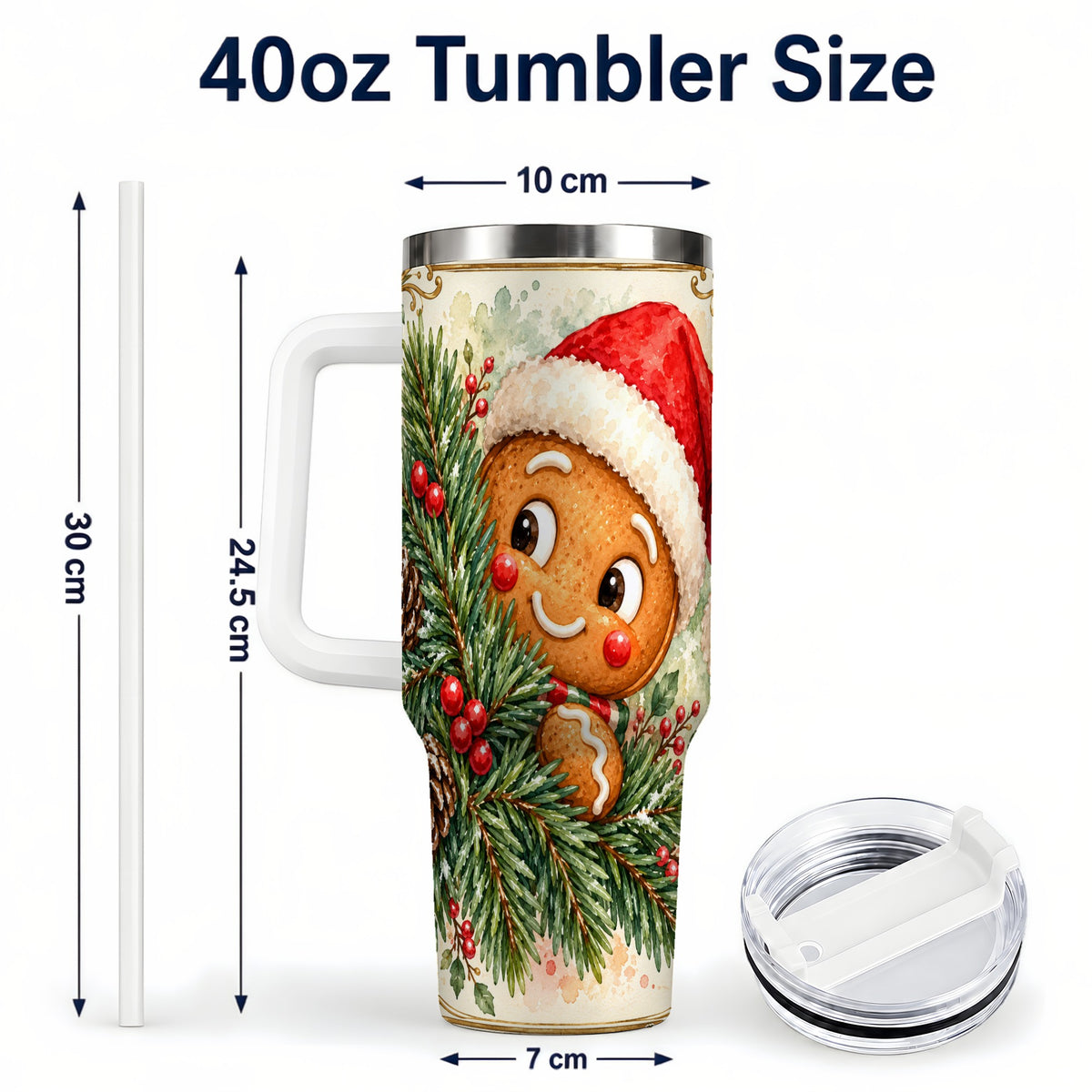 #pl[40oz|White] Gingerbread Tumbler 40oz, Holiday Tumbler, Stainless Steel Travel Cup