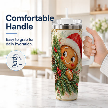 #pl[40oz|White] Gingerbread Tumbler 40oz, Holiday Tumbler, Stainless Steel Travel Cup
