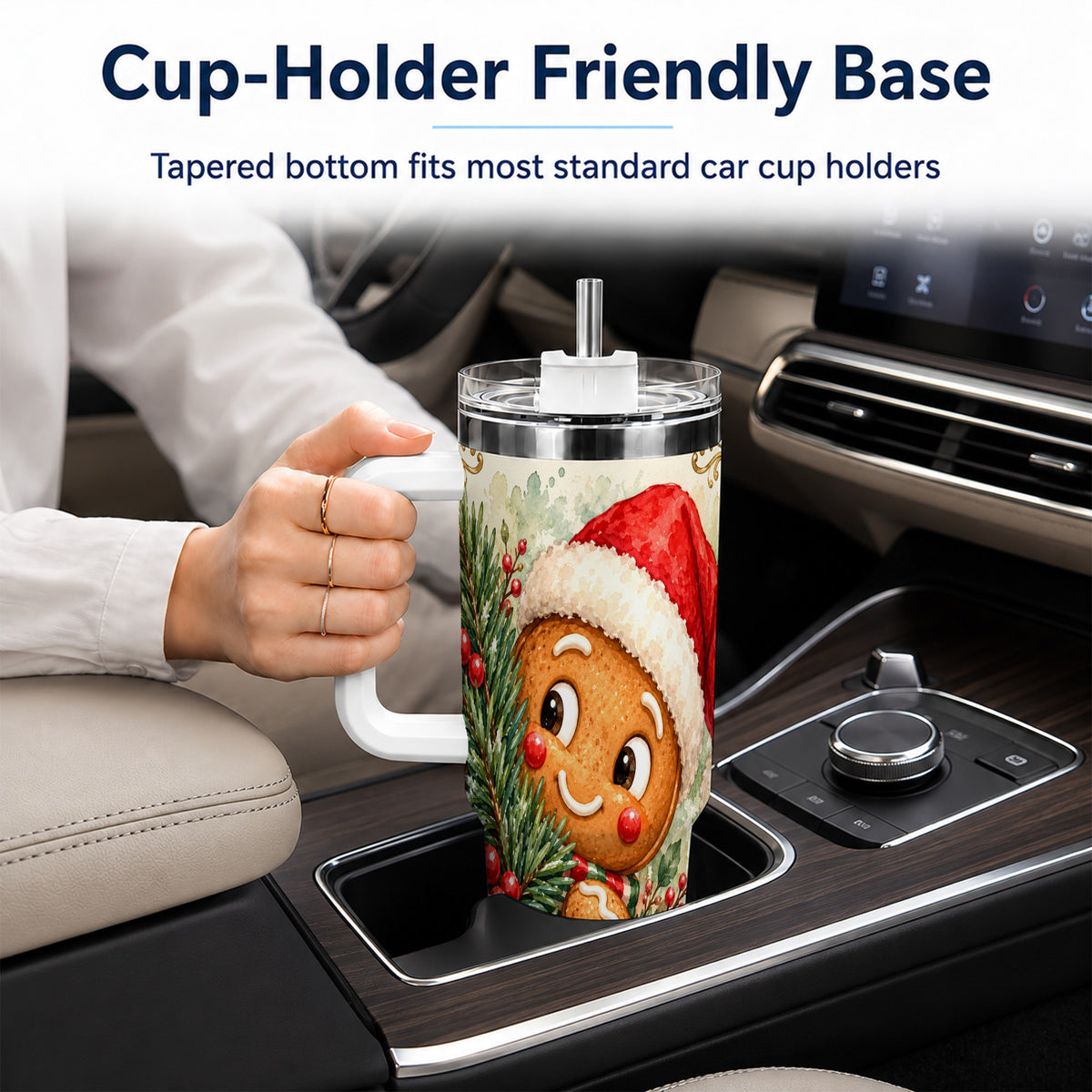 Gingerbread Tumbler 40oz, Holiday Tumbler, Stainless Steel Travel Cup