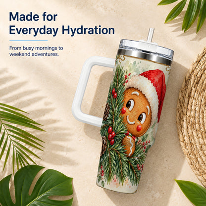 Gingerbread Tumbler 40oz, Holiday Tumbler, Stainless Steel Travel Cup