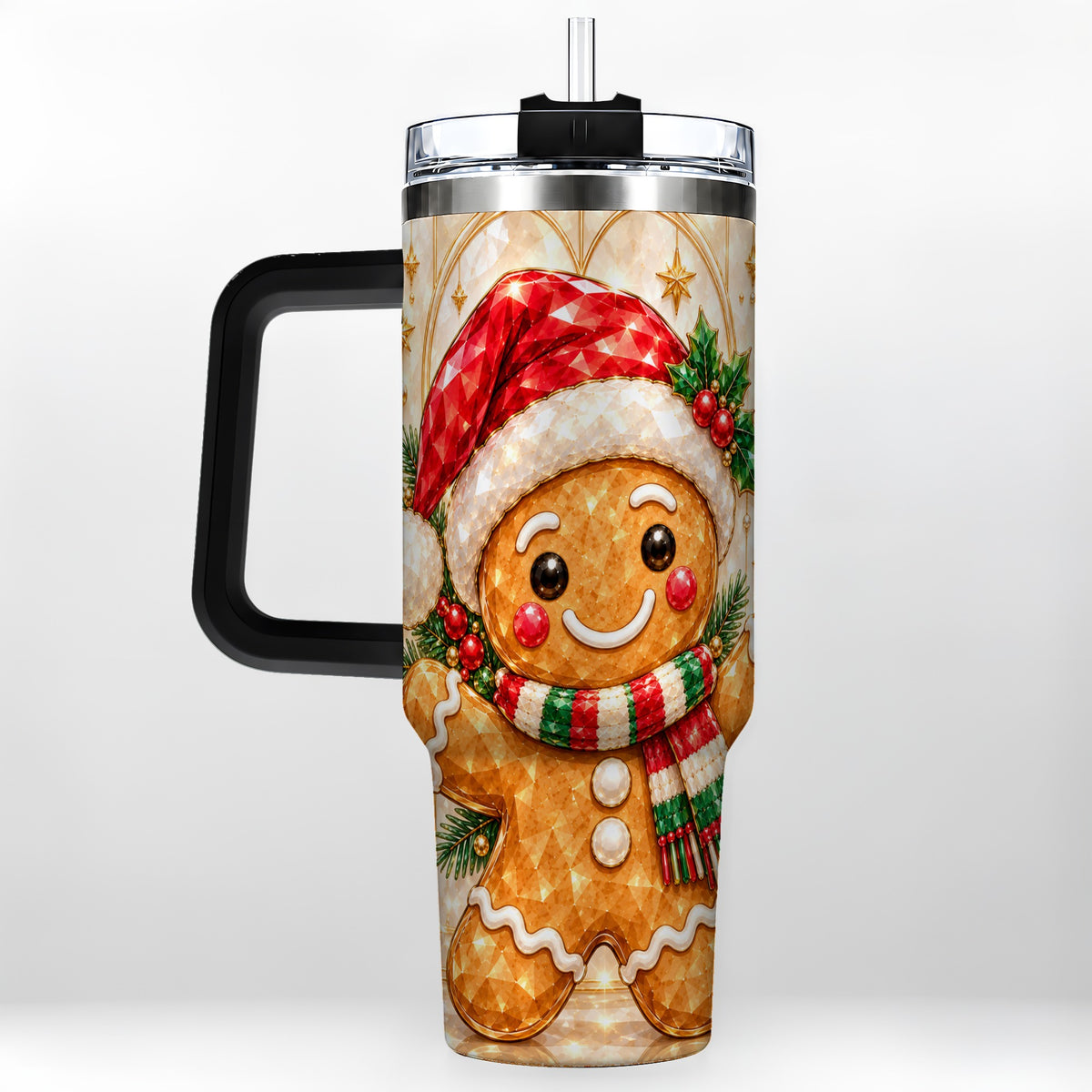 #pl[40oz|Black] Gem Gingerbread Tumbler 40oz, Holiday Tumbler, Stainless Steel Travel Cup