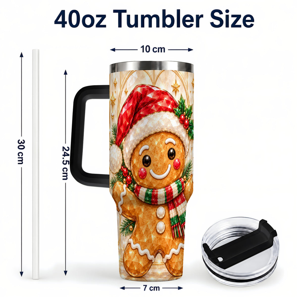 #pl[40oz|Black] Gem Gingerbread Tumbler 40oz, Holiday Tumbler, Stainless Steel Travel Cup