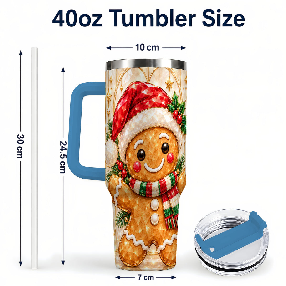 #pl[40oz|Blue] Gem Gingerbread Tumbler 40oz, Holiday Tumbler, Stainless Steel Travel Cup