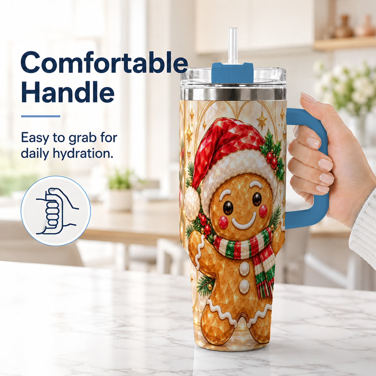 #pl[40oz|Blue] Gem Gingerbread Tumbler 40oz, Holiday Tumbler, Stainless Steel Travel Cup