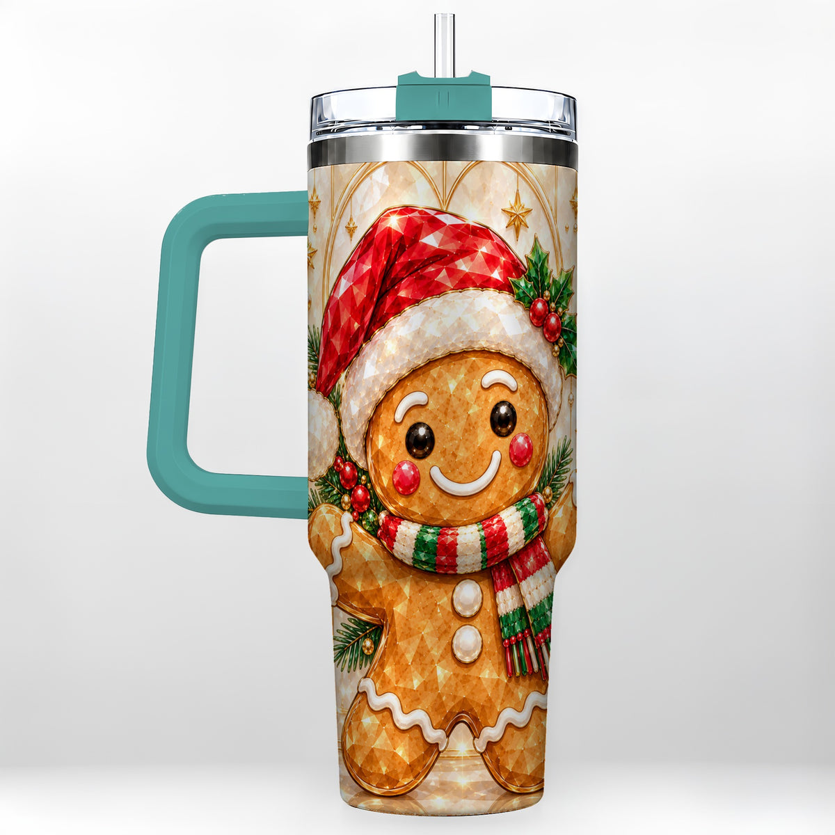 #pl[40oz|Green] Gem Gingerbread Tumbler 40oz, Holiday Tumbler, Stainless Steel Travel Cup