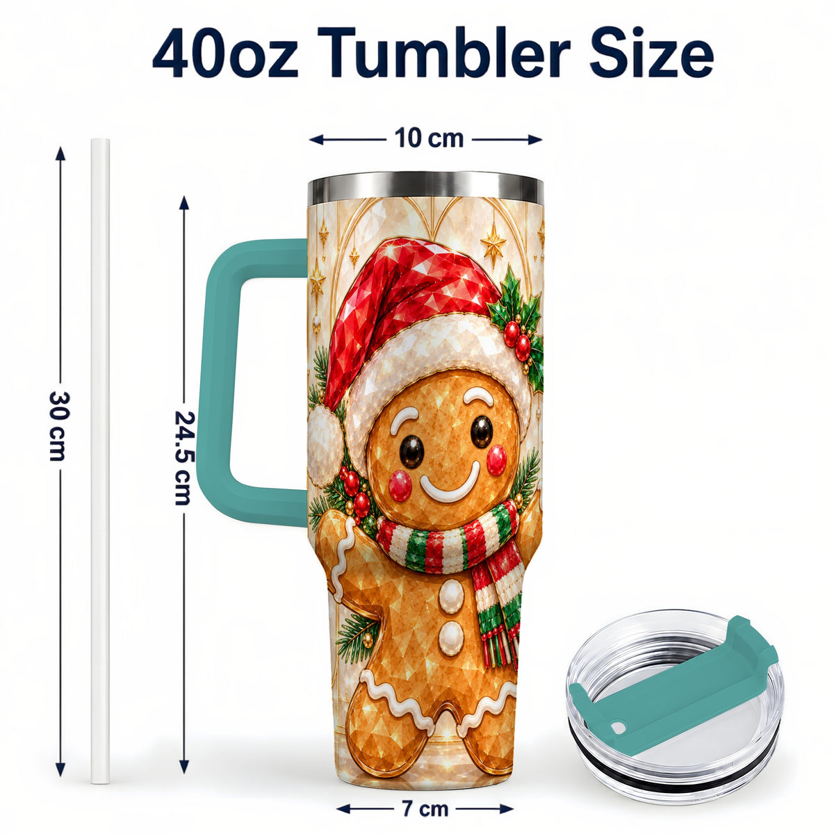 #pl[40oz|Green] Gem Gingerbread Tumbler 40oz, Holiday Tumbler, Stainless Steel Travel Cup