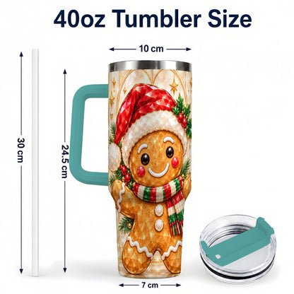 #pl[40oz|Green] Gem Gingerbread Tumbler 40oz, Holiday Tumbler, Stainless Steel Travel Cup