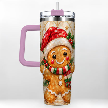 #pl[40oz|Pink] Gem Gingerbread Tumbler 40oz, Holiday Tumbler, Stainless Steel Travel Cup