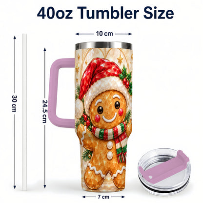 #pl[40oz|Pink] Gem Gingerbread Tumbler 40oz, Holiday Tumbler, Stainless Steel Travel Cup