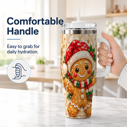 #pl[40oz|White] Gem Gingerbread Tumbler 40oz, Holiday Tumbler, Stainless Steel Travel Cup