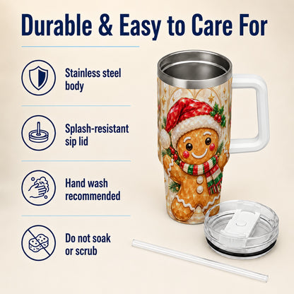 Gem Gingerbread Tumbler 40oz, Holiday Tumbler, Stainless Steel Travel Cup