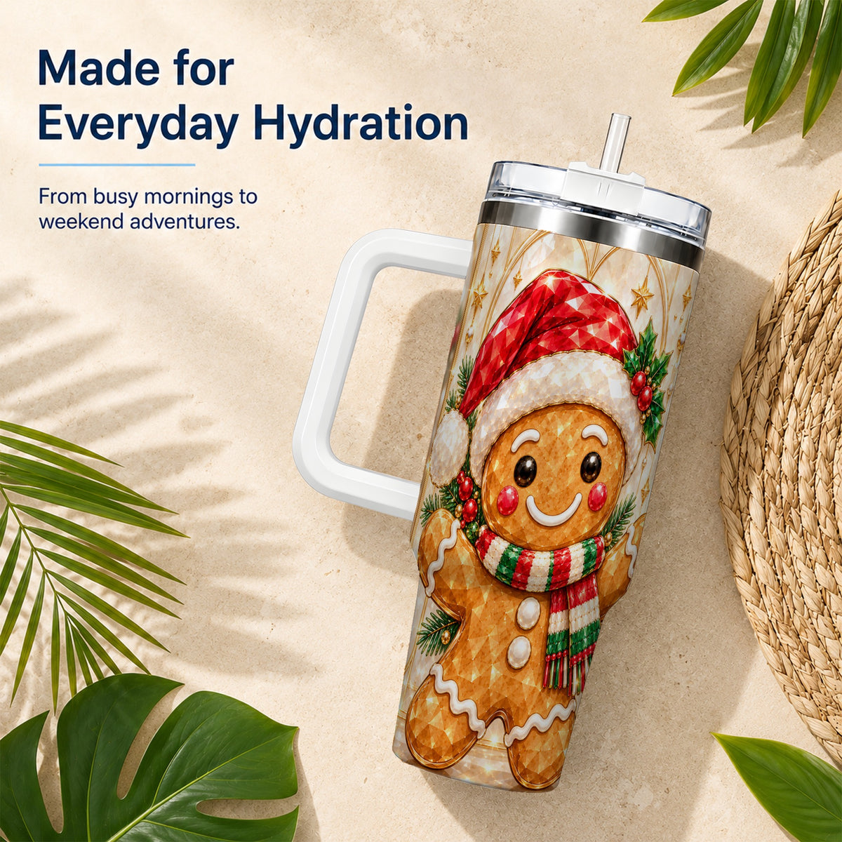 Gem Gingerbread Tumbler 40oz, Holiday Tumbler, Stainless Steel Travel Cup