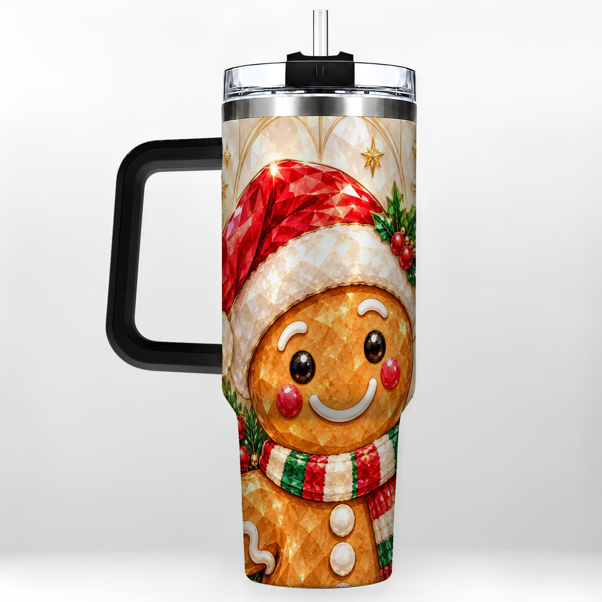 #pl[40oz|Black] Scarf Gingerbread Tumbler 40oz, Holiday Tumbler, Stainless Steel Travel Cup