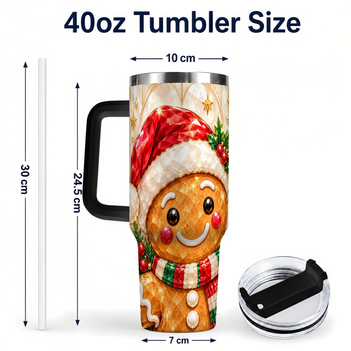 #pl[40oz|Black] Scarf Gingerbread Tumbler 40oz, Holiday Tumbler, Stainless Steel Travel Cup