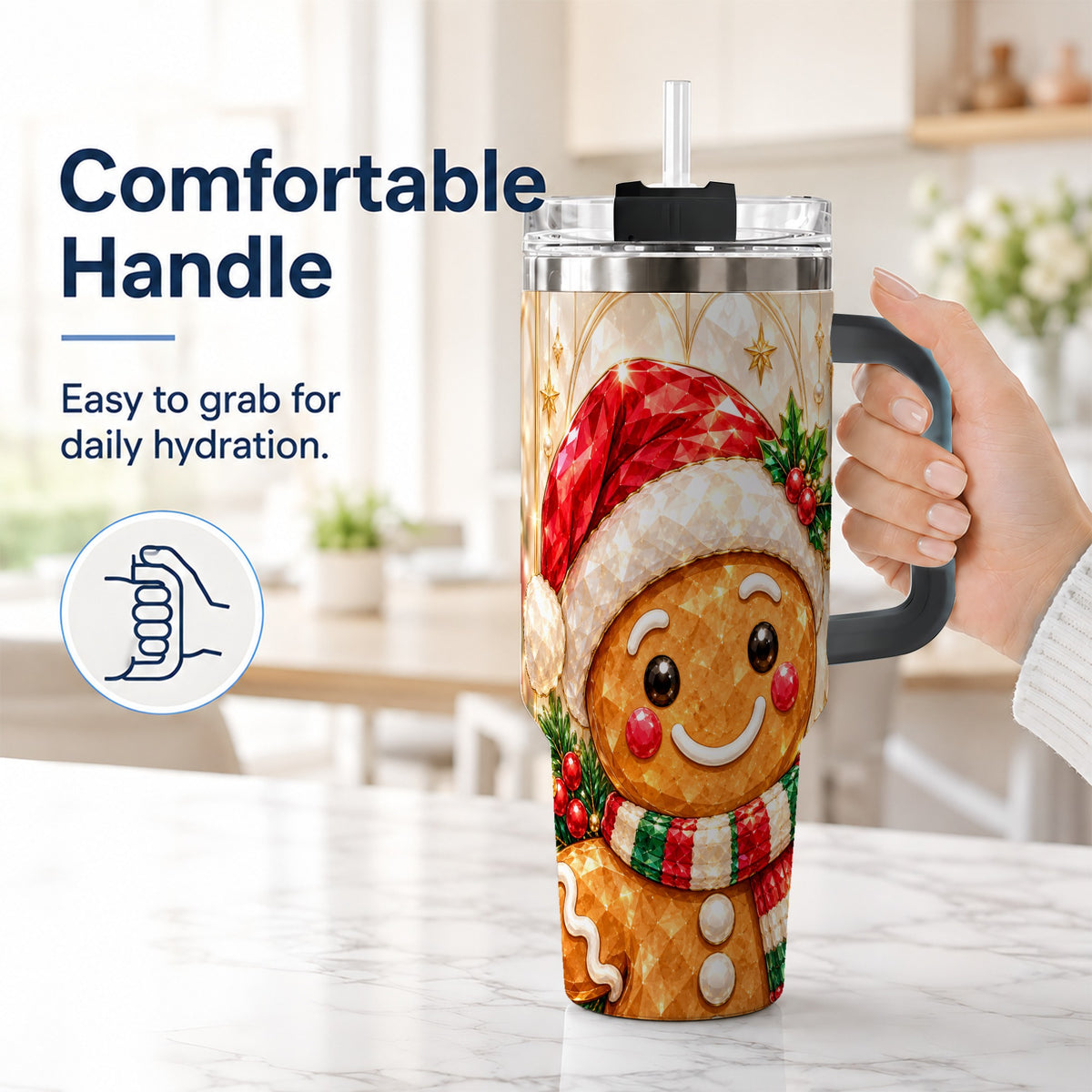 #pl[40oz|Black] Scarf Gingerbread Tumbler 40oz, Holiday Tumbler, Stainless Steel Travel Cup