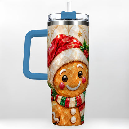 #pl[40oz|Blue] Scarf Gingerbread Tumbler 40oz, Holiday Tumbler, Stainless Steel Travel Cup