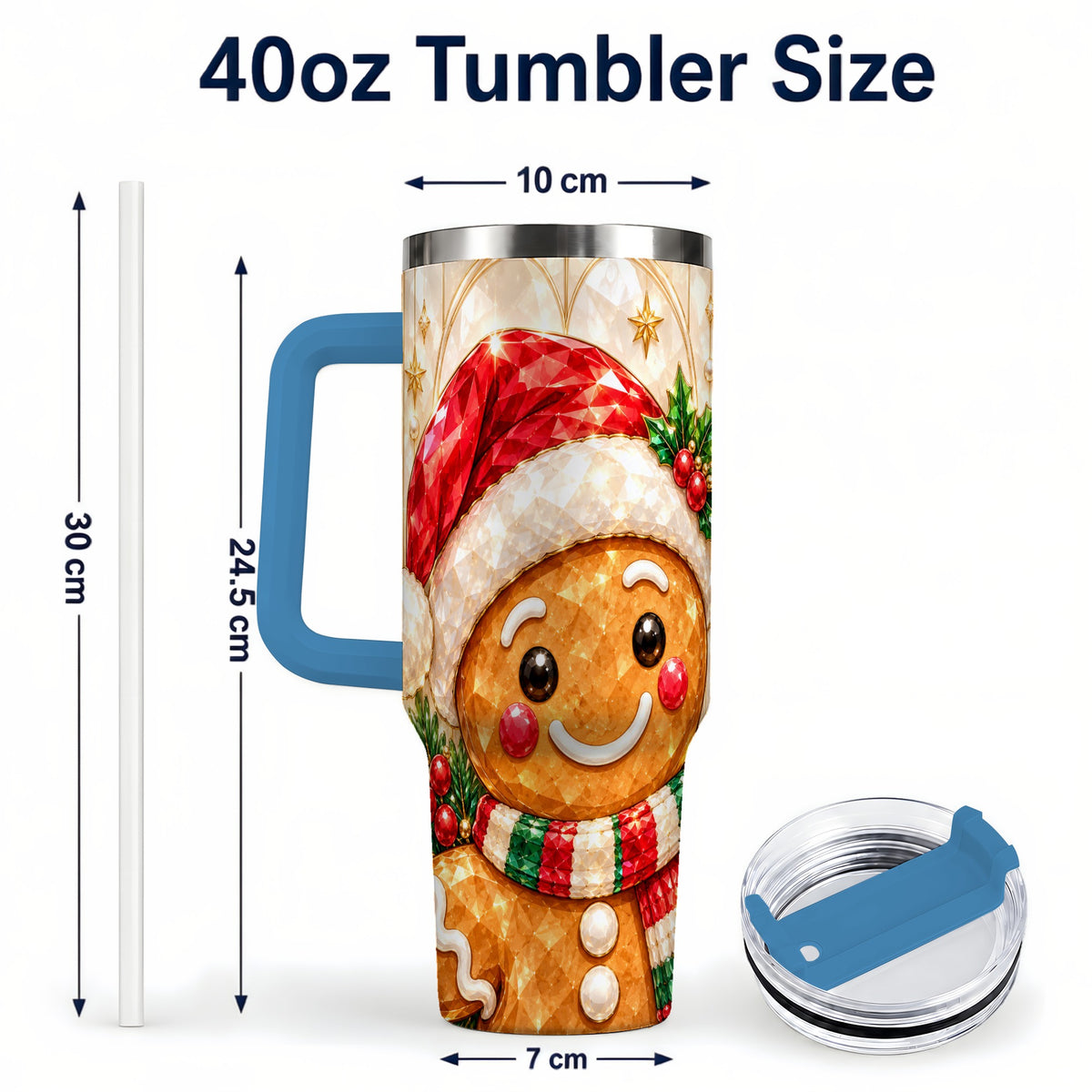 #pl[40oz|Blue] Scarf Gingerbread Tumbler 40oz, Holiday Tumbler, Stainless Steel Travel Cup