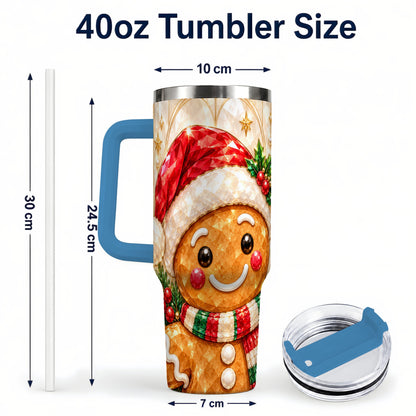 #pl[40oz|Blue] Scarf Gingerbread Tumbler 40oz, Holiday Tumbler, Stainless Steel Travel Cup