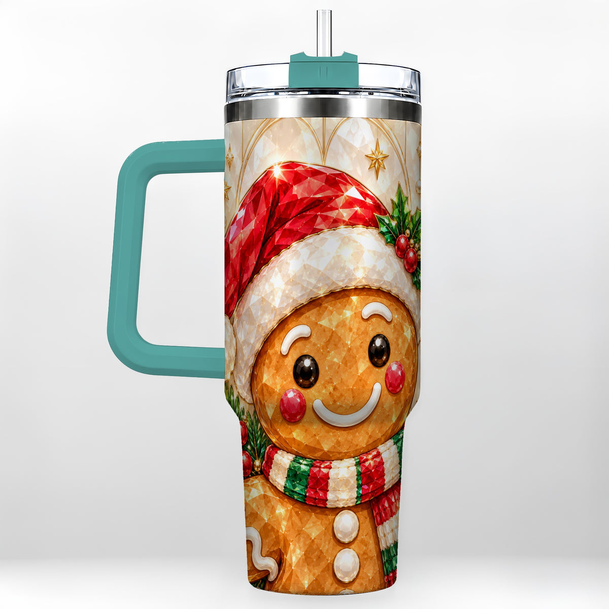 #pl[40oz|Green] Scarf Gingerbread Tumbler 40oz, Holiday Tumbler, Stainless Steel Travel Cup