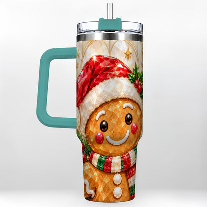 #pl[40oz|Green] Scarf Gingerbread Tumbler 40oz, Holiday Tumbler, Stainless Steel Travel Cup