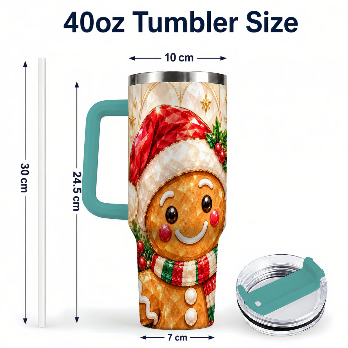 #pl[40oz|Green] Scarf Gingerbread Tumbler 40oz, Holiday Tumbler, Stainless Steel Travel Cup