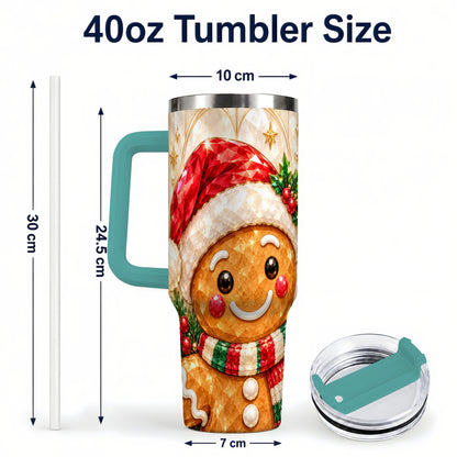 #pl[40oz|Green] Scarf Gingerbread Tumbler 40oz, Holiday Tumbler, Stainless Steel Travel Cup