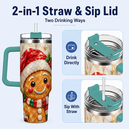 #pl[40oz|Green] Scarf Gingerbread Tumbler 40oz, Holiday Tumbler, Stainless Steel Travel Cup