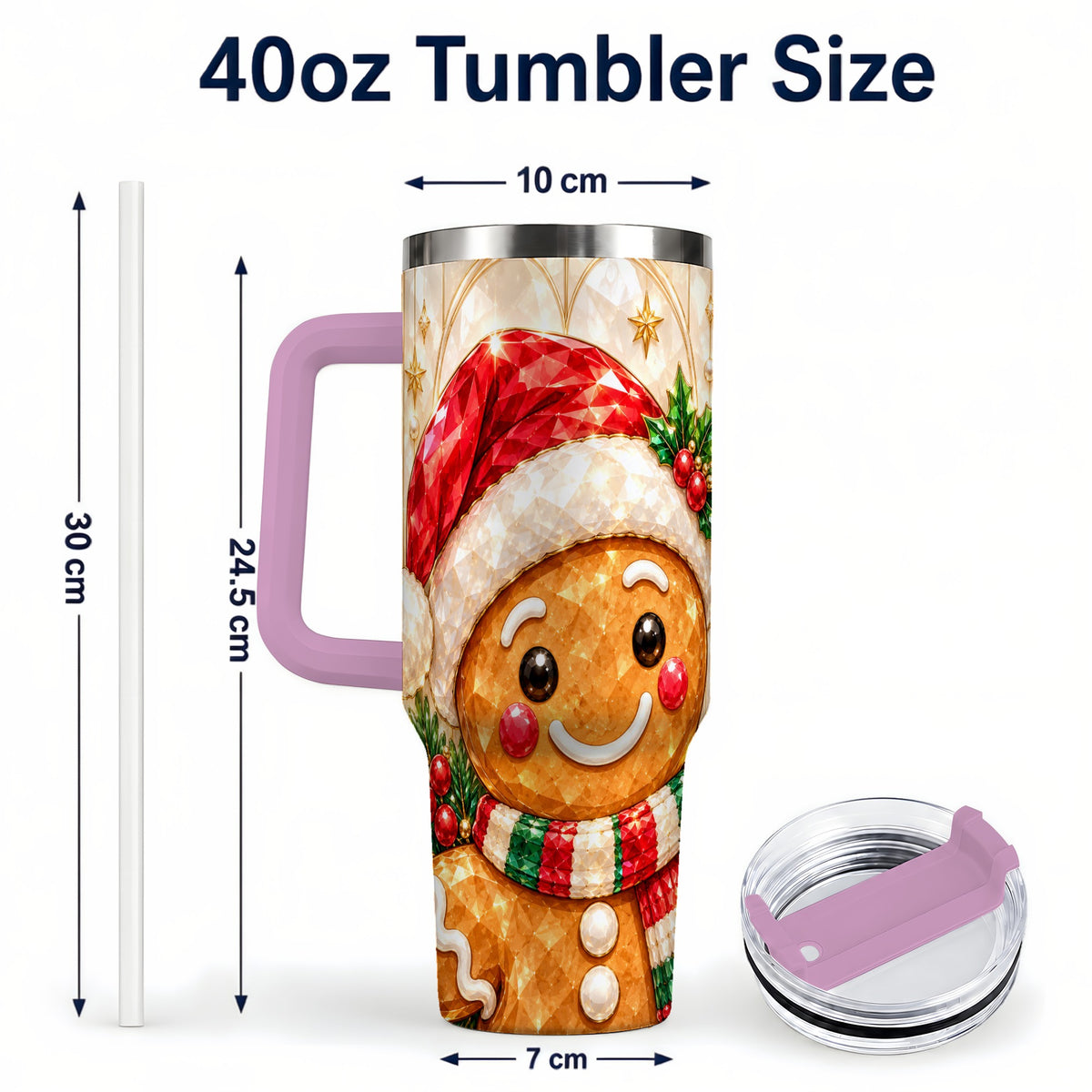 #pl[40oz|Pink] Scarf Gingerbread Tumbler 40oz, Holiday Tumbler, Stainless Steel Travel Cup