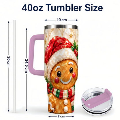 #pl[40oz|Pink] Scarf Gingerbread Tumbler 40oz, Holiday Tumbler, Stainless Steel Travel Cup