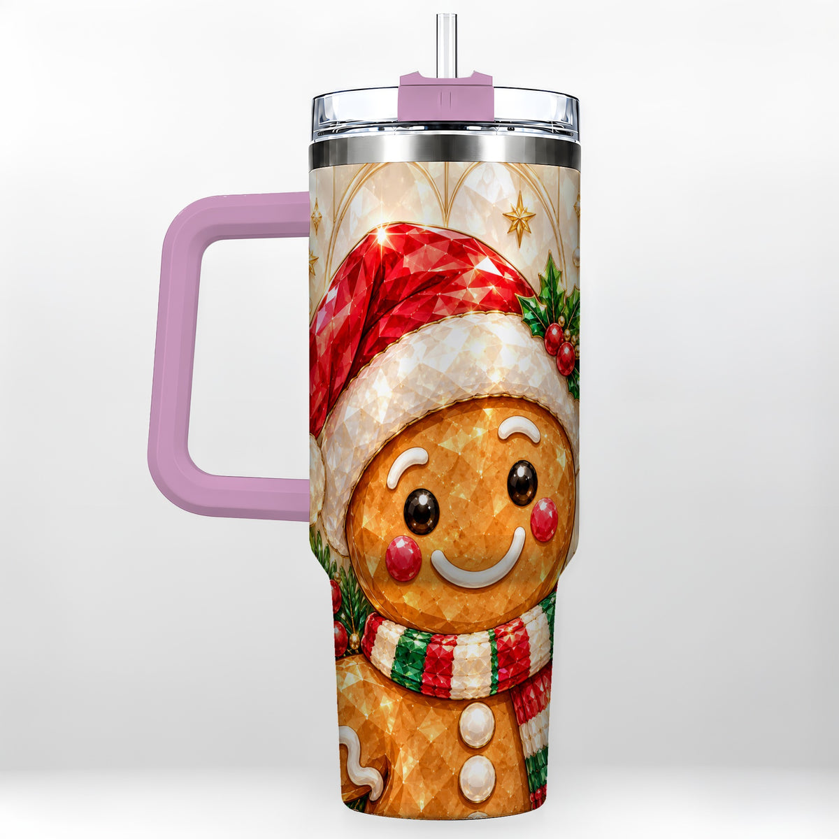 #pl[40oz|Pink] Scarf Gingerbread Tumbler 40oz, Holiday Tumbler, Stainless Steel Travel Cup