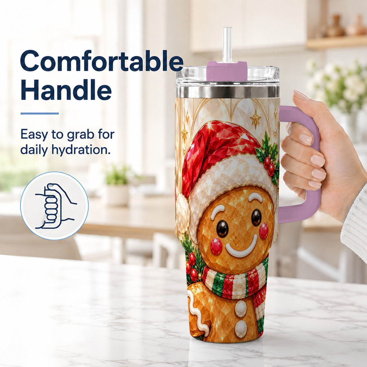 #pl[40oz|Pink] Scarf Gingerbread Tumbler 40oz, Holiday Tumbler, Stainless Steel Travel Cup