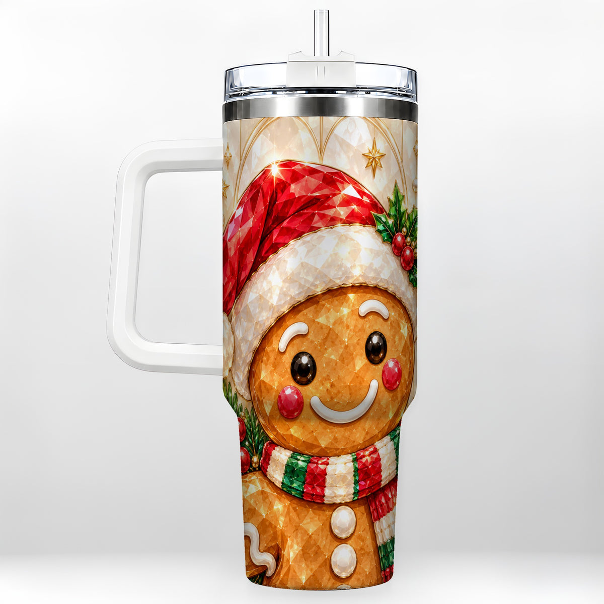 Scarf Gingerbread Tumbler 40oz, Holiday Tumbler, Stainless Steel Travel Cup