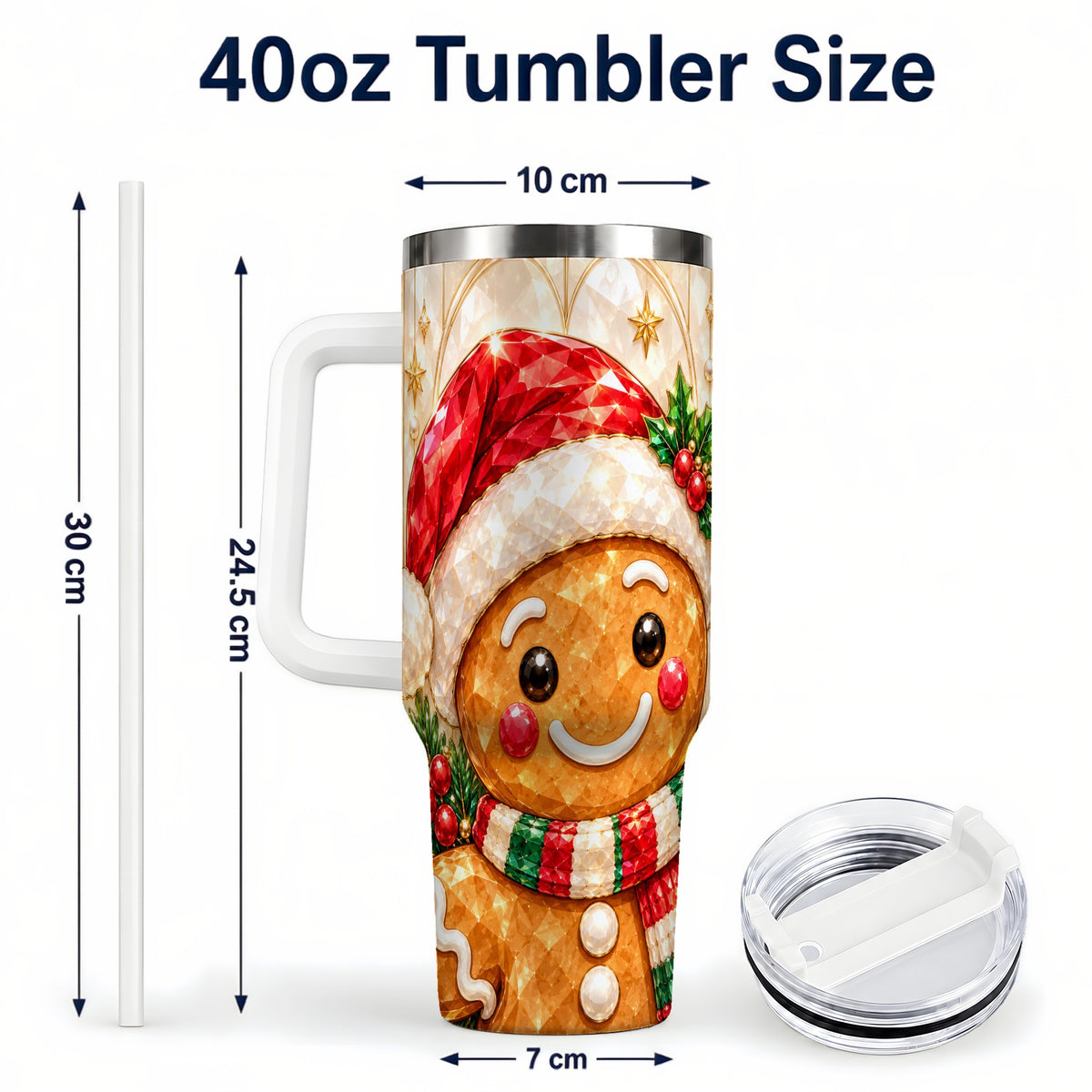 #pl[40oz|White] Scarf Gingerbread Tumbler 40oz, Holiday Tumbler, Stainless Steel Travel Cup