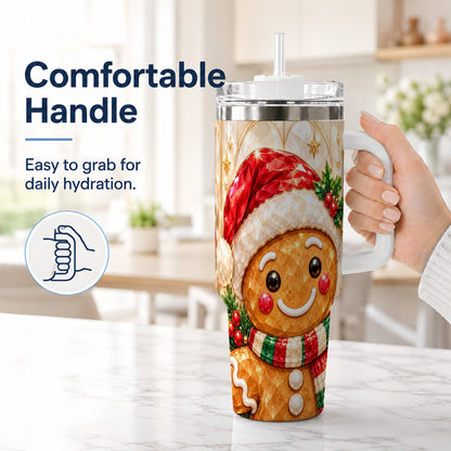#pl[40oz|White] Scarf Gingerbread Tumbler 40oz, Holiday Tumbler, Stainless Steel Travel Cup