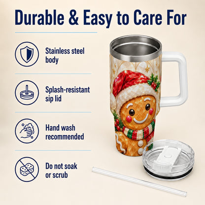 Scarf Gingerbread Tumbler 40oz, Holiday Tumbler, Stainless Steel Travel Cup
