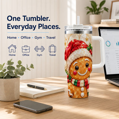 Scarf Gingerbread Tumbler 40oz, Holiday Tumbler, Stainless Steel Travel Cup