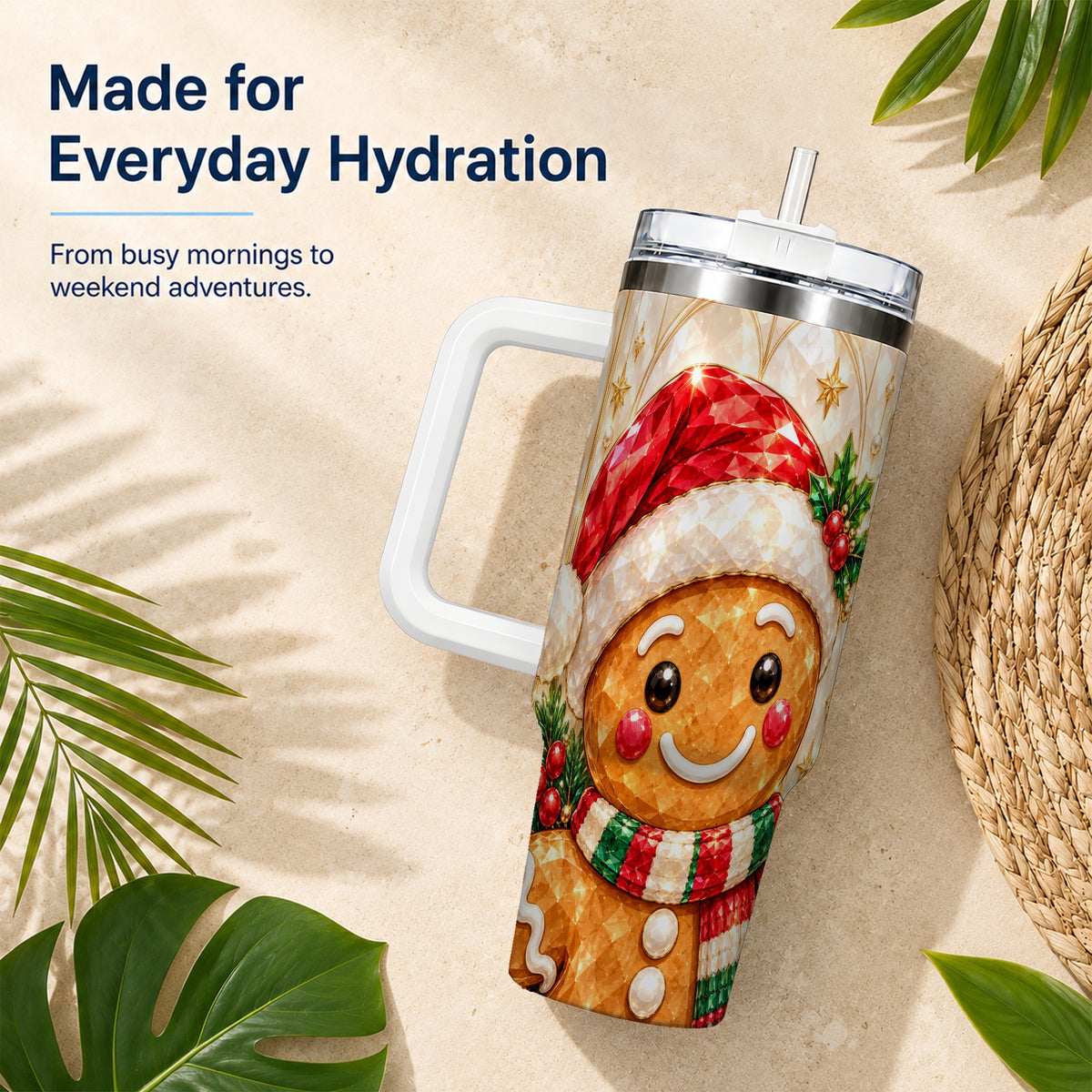 Scarf Gingerbread Tumbler 40oz, Holiday Tumbler, Stainless Steel Travel Cup