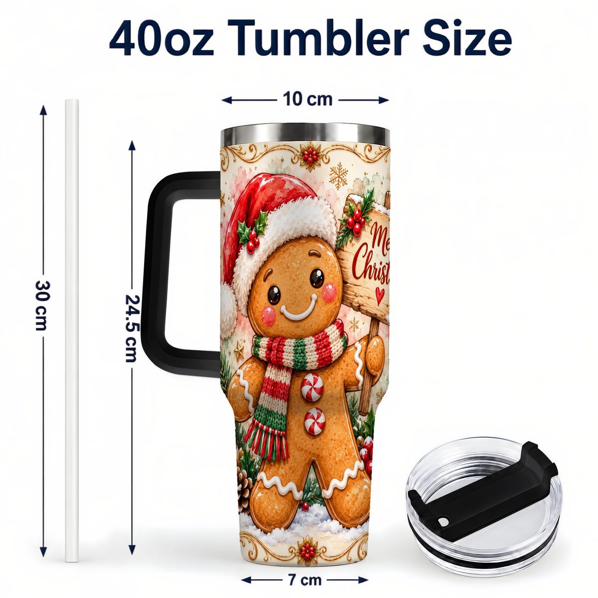 #pl[40oz|Black] Christmas Cookie Tumbler 40oz, Holiday Tumbler, Stainless Steel Travel Cup