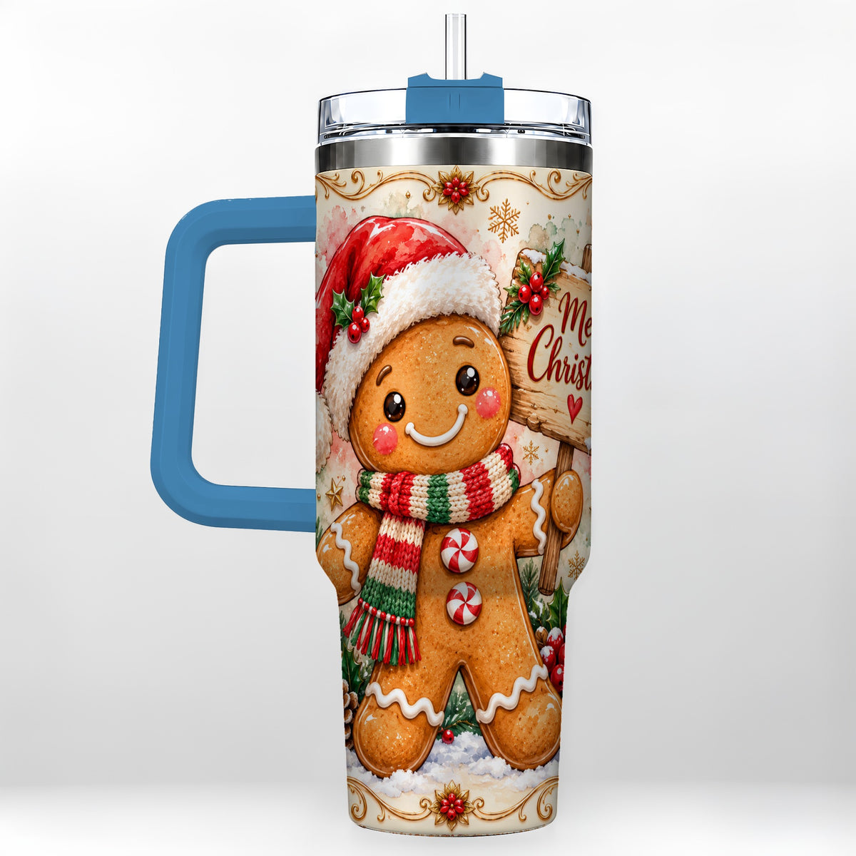 #pl[40oz|Blue] Christmas Cookie Tumbler 40oz, Holiday Tumbler, Stainless Steel Travel Cup