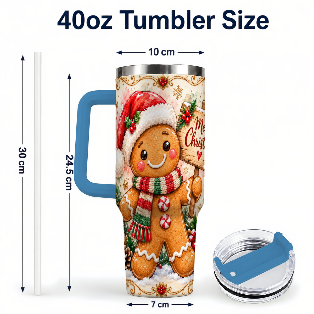 #pl[40oz|Blue] Christmas Cookie Tumbler 40oz, Holiday Tumbler, Stainless Steel Travel Cup