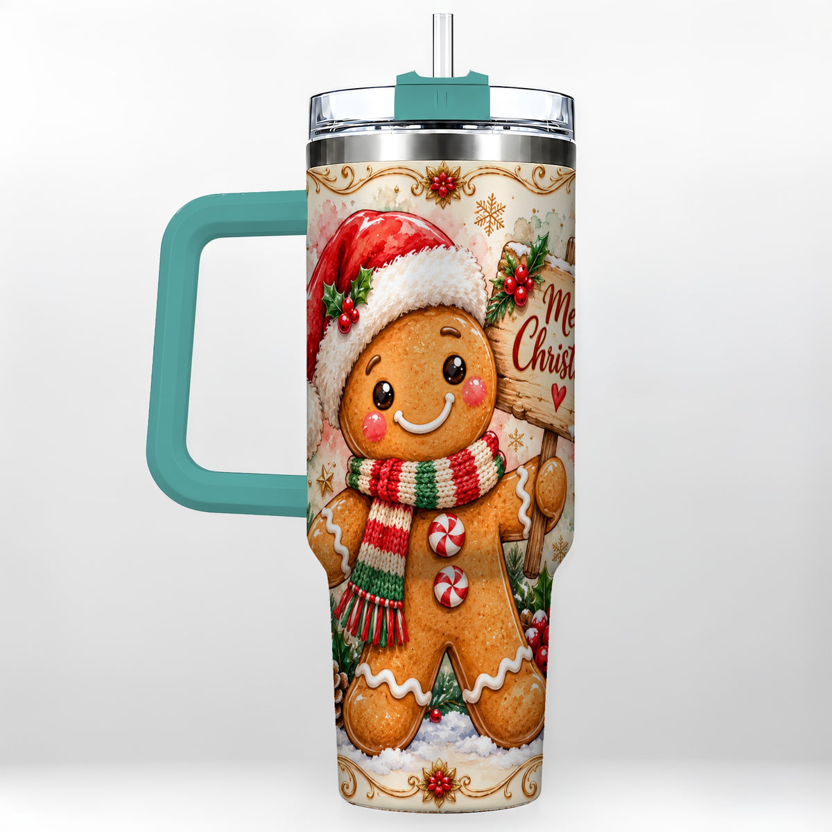 #pl[40oz|Green] Christmas Cookie Tumbler 40oz, Holiday Tumbler, Stainless Steel Travel Cup