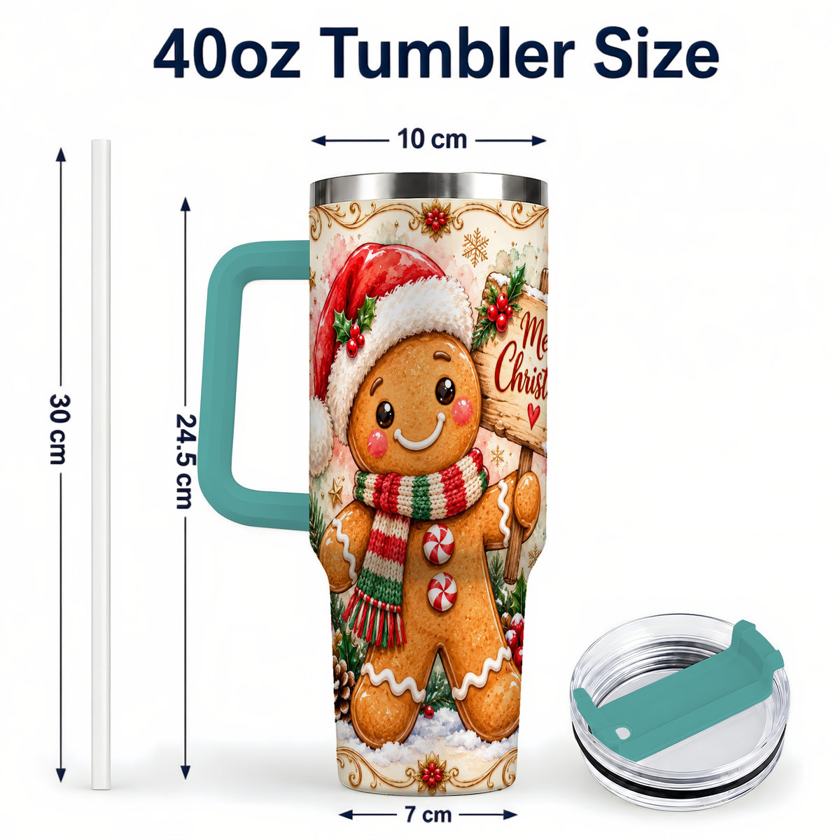 #pl[40oz|Green] Christmas Cookie Tumbler 40oz, Holiday Tumbler, Stainless Steel Travel Cup
