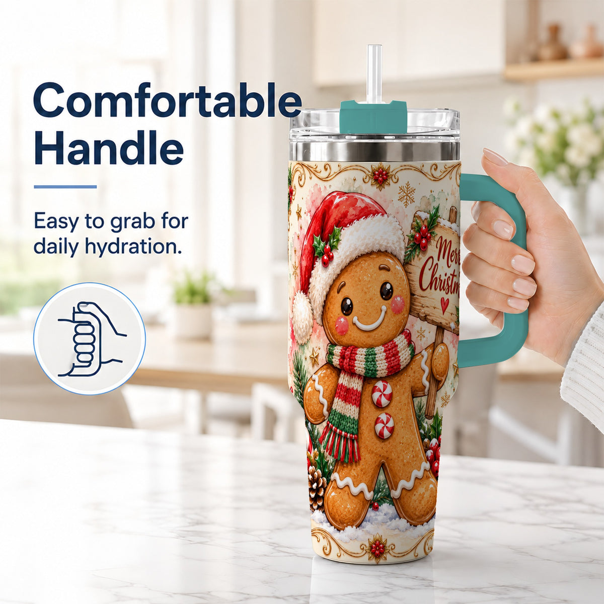#pl[40oz|Green] Christmas Cookie Tumbler 40oz, Holiday Tumbler, Stainless Steel Travel Cup