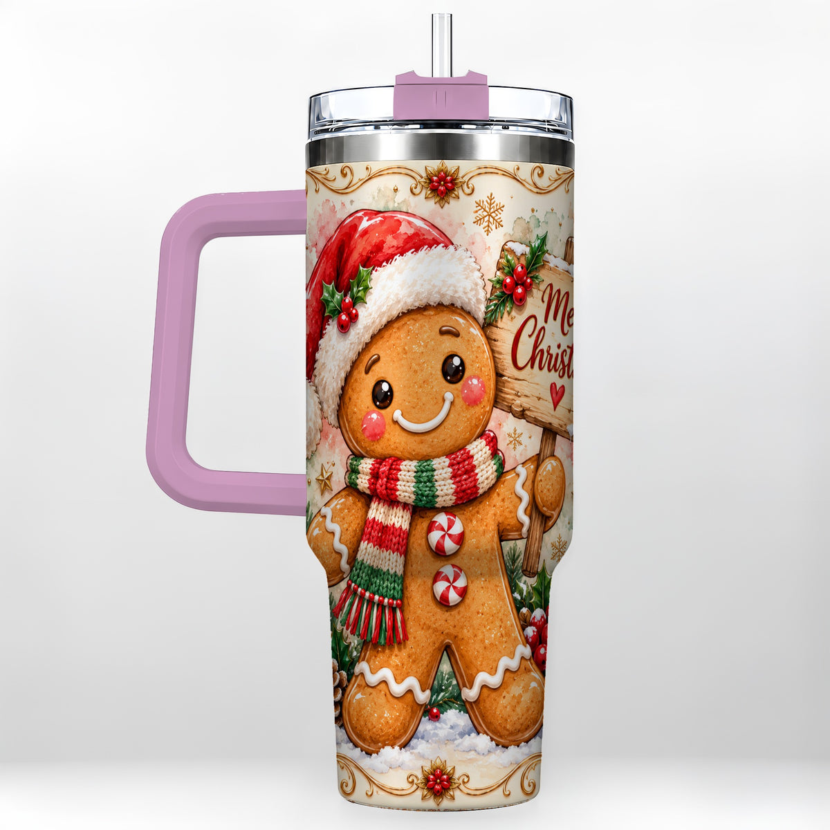 #pl[40oz|Pink] Christmas Cookie Tumbler 40oz, Holiday Tumbler, Stainless Steel Travel Cup