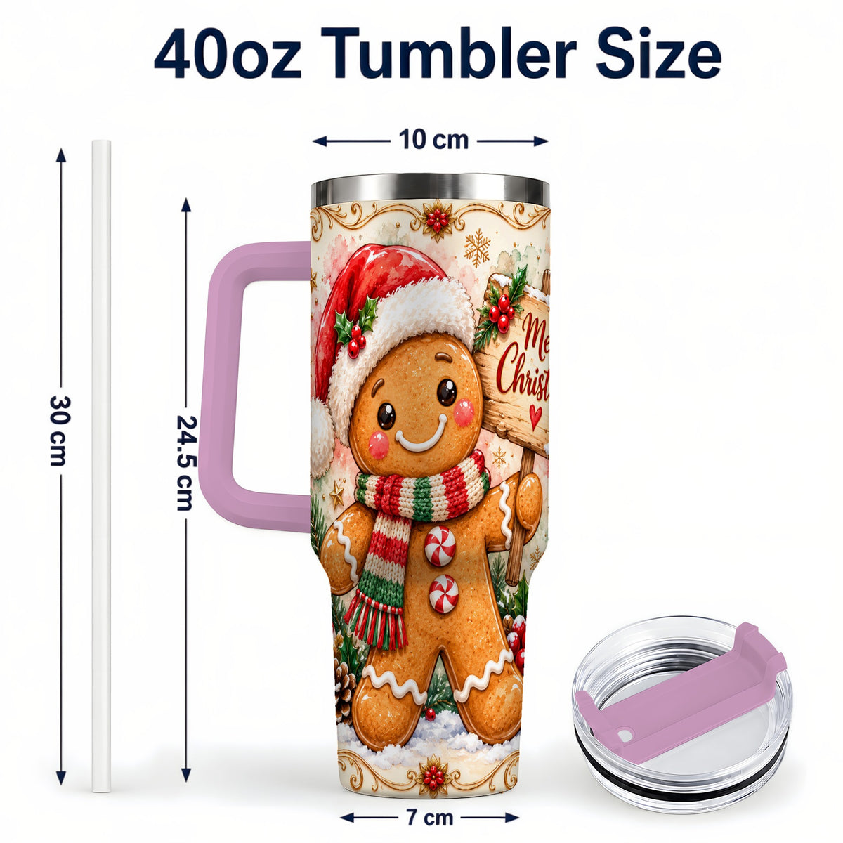 #pl[40oz|Pink] Christmas Cookie Tumbler 40oz, Holiday Tumbler, Stainless Steel Travel Cup