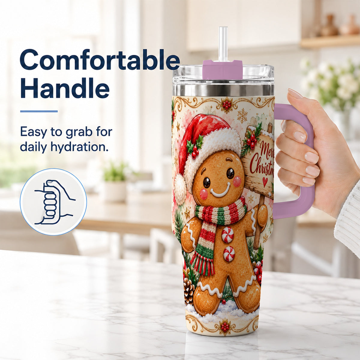 #pl[40oz|Pink] Christmas Cookie Tumbler 40oz, Holiday Tumbler, Stainless Steel Travel Cup