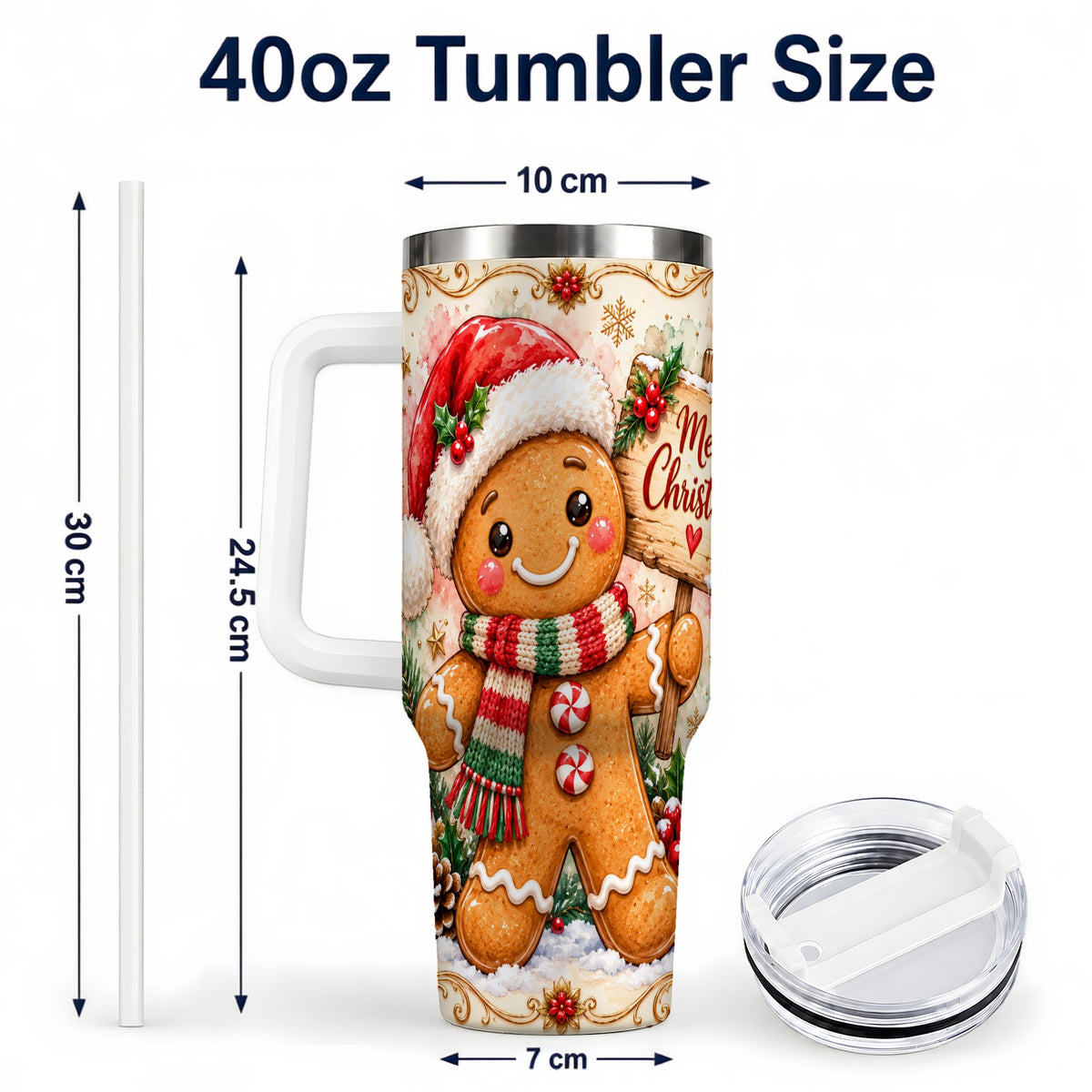 #pl[40oz|White] Christmas Cookie Tumbler 40oz, Holiday Tumbler, Stainless Steel Travel Cup