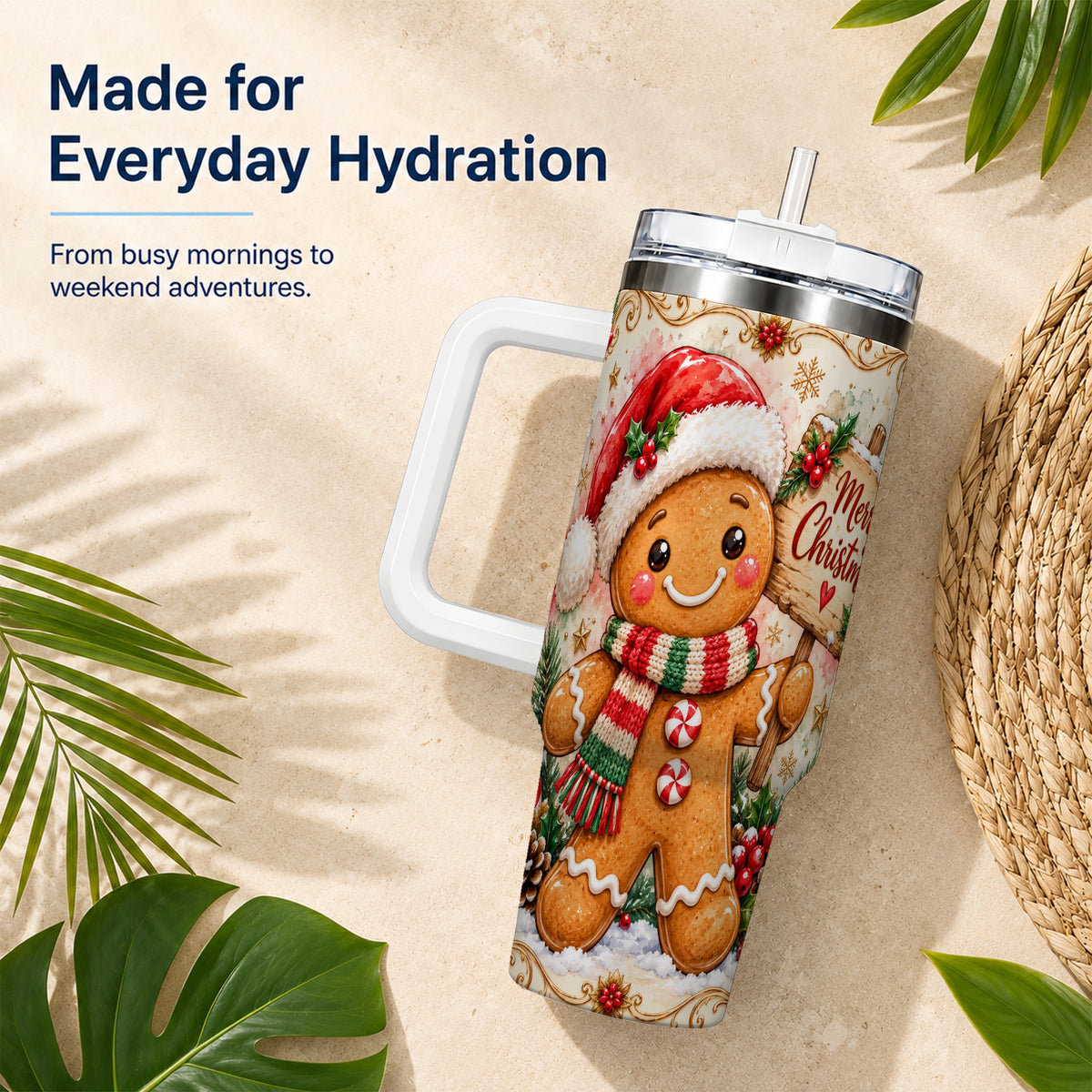 Christmas Cookie Tumbler 40oz, Holiday Tumbler, Stainless Steel Travel Cup